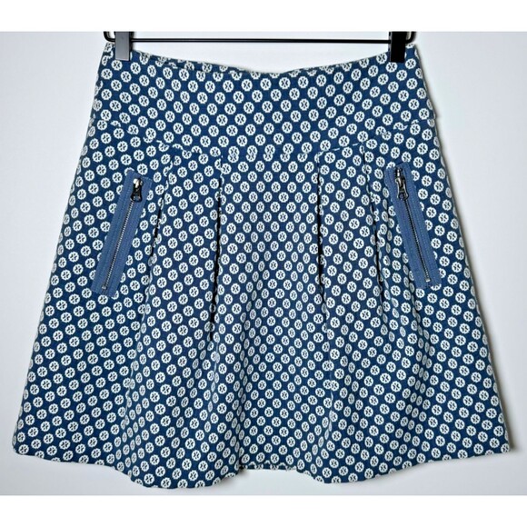 Maeve by Anthropologie Skirt Womens 6 Navy Geometric Print Cotton A Line Pockets - Picture 1 of 12